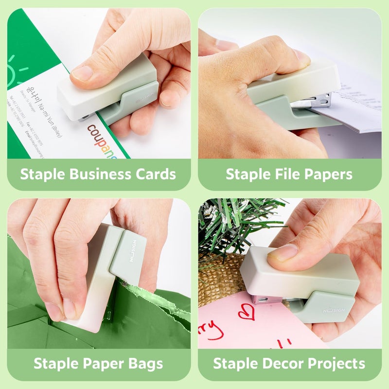 NUSIGN Mini Stapler with 830 Staples, Small Cute Desk Staplers, 25 Sheet Capacity, Green-White Gradient - Image 5